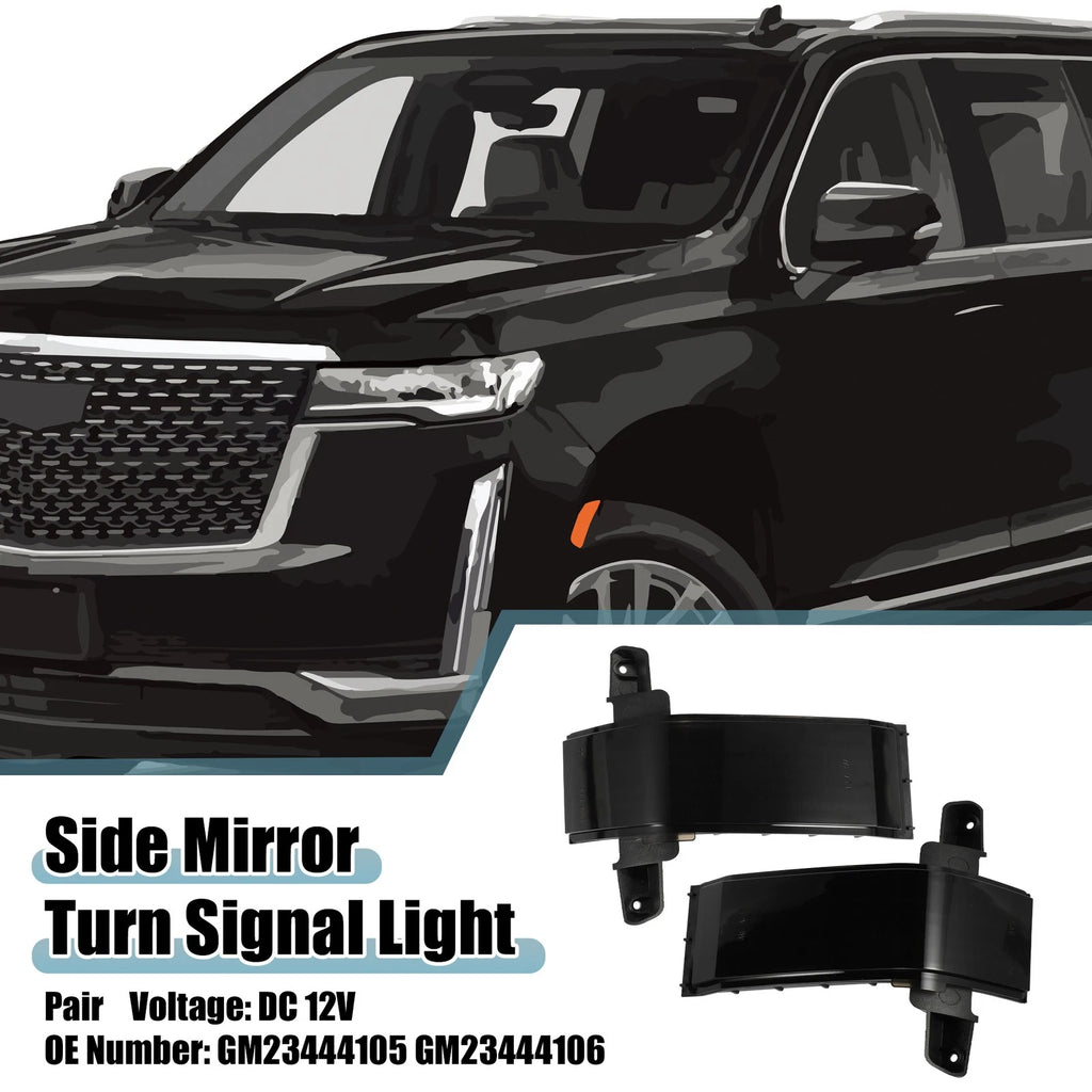 Side Mirror Turn Signal Light White Yellow Pair for Cadillac Black (2008–2019)