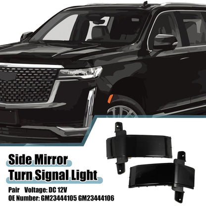 Side Mirror Turn Signal Light White Yellow Pair for Cadillac Black (2008–2019)