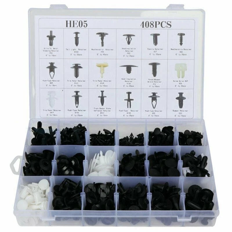 408pcs Clips Fastener Kit for Auto (Nylon Retainer)
