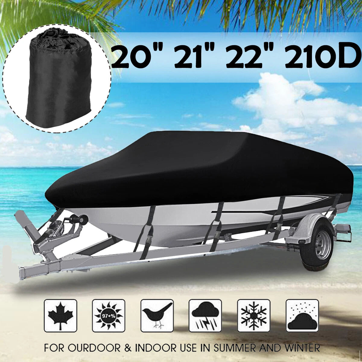 Boat Cover for V-Hull Runabout (20-22ft) - Waterproof, UV, Dust, Wind, Rain, Snow