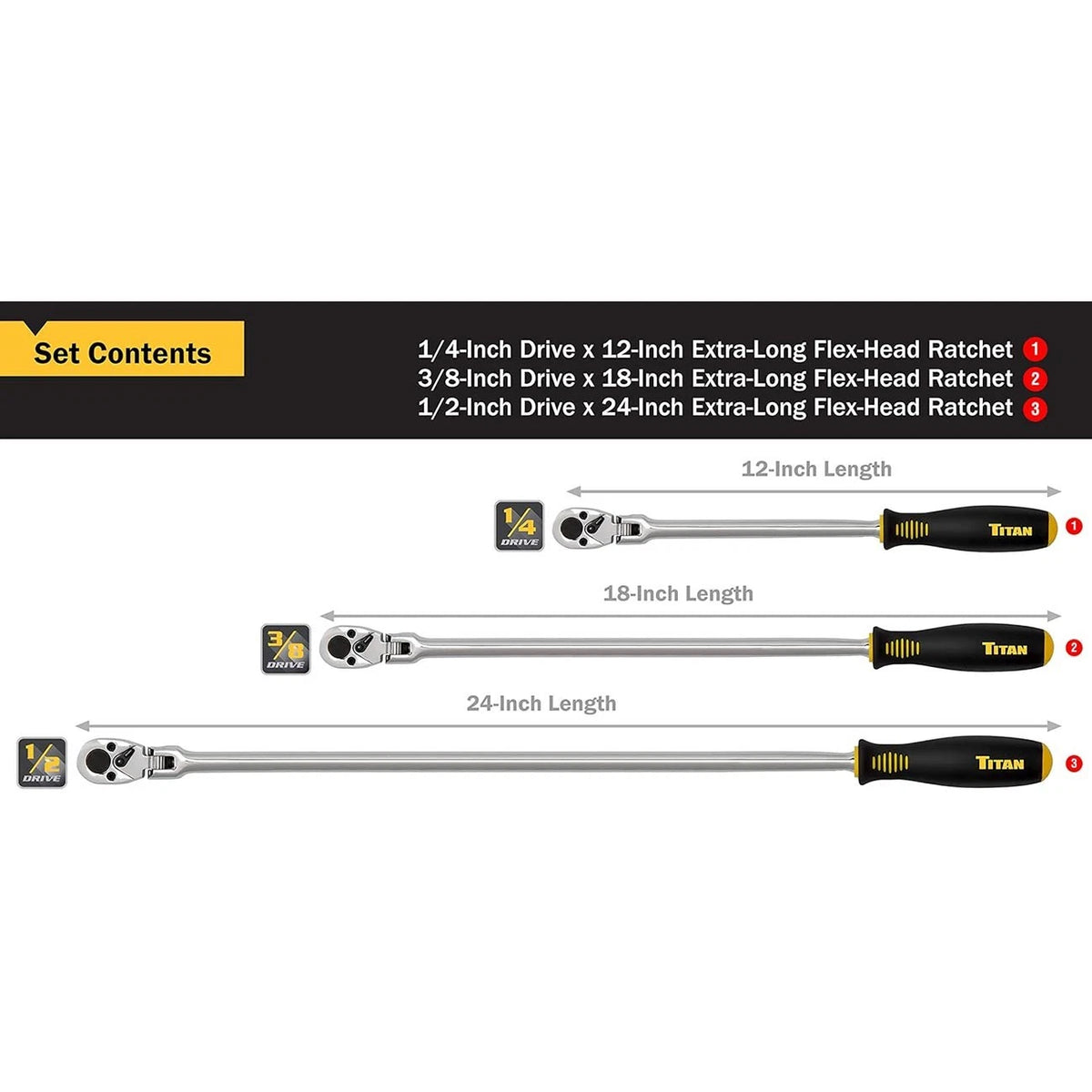 3-Piece Flex Head Ratchet Set for Titan (11303TITAN)