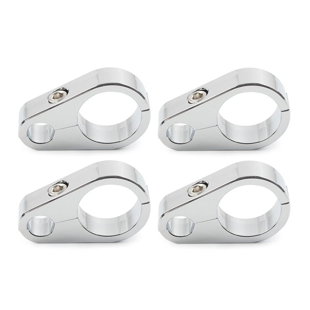 Set of 4 Chrome Brake Clutch Cable Wire Clamp Clips for Harley (1" Handlebar)