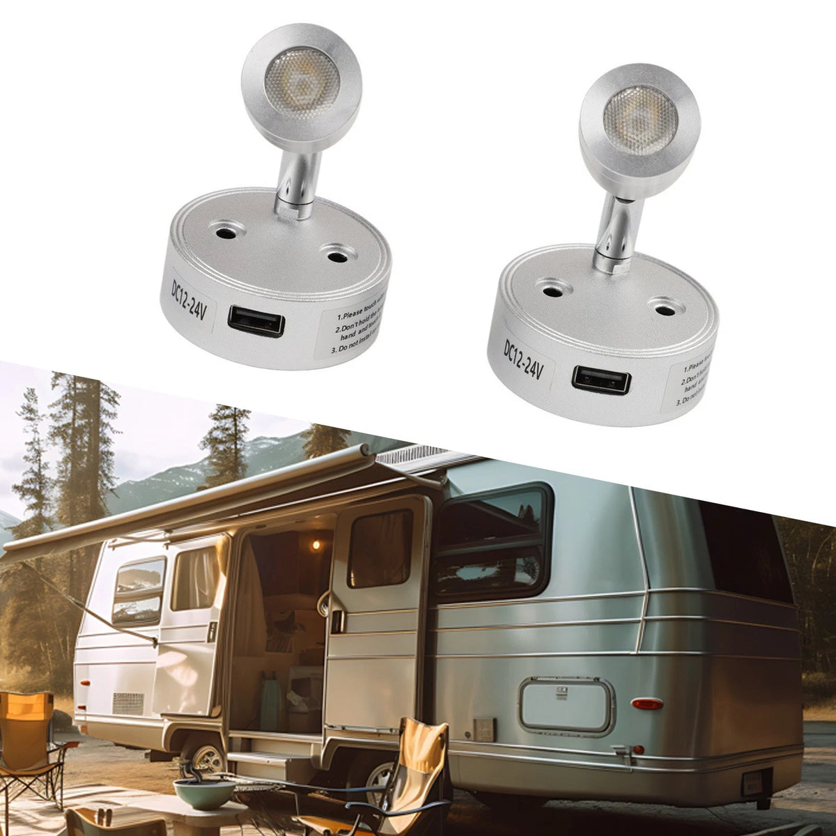 2X USB Reading Light for RVs and Boats 12V 24V with Installation Accessories