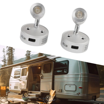 2X USB Reading Light for RVs and Boats 12V 24V with Installation Accessories