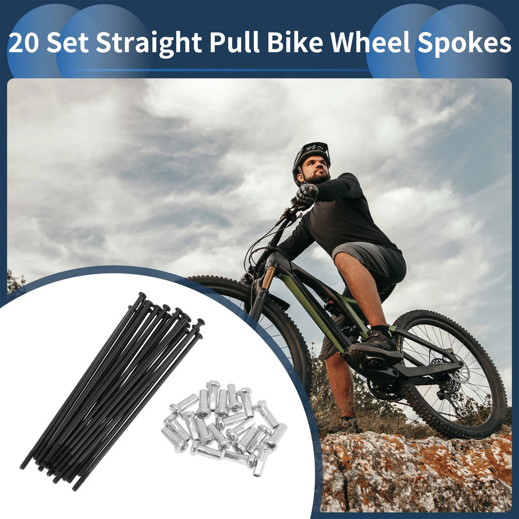 Straight Pull Bicycle Spokes Set 83mm Carbon Steel Black for (2009–2019)