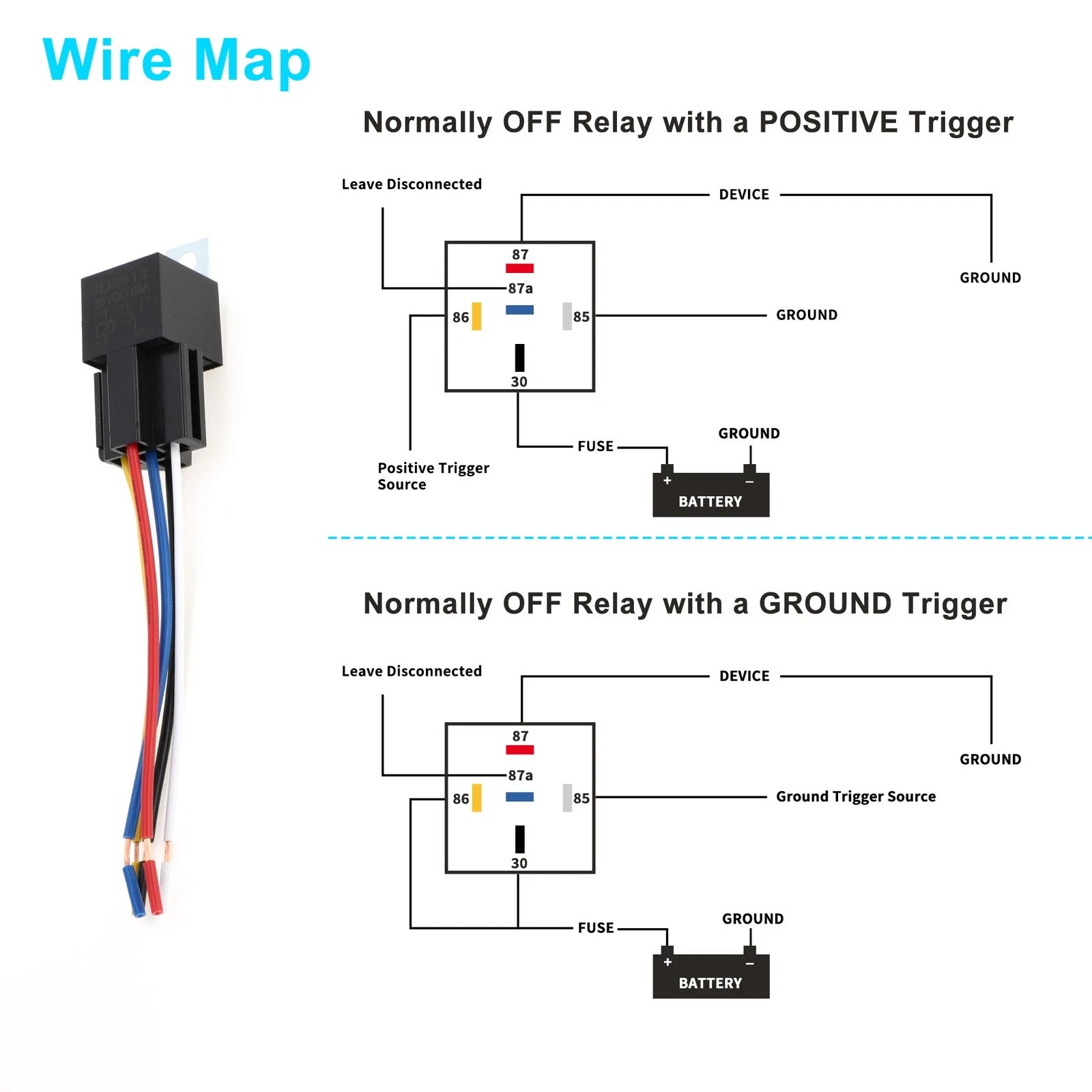 2X 5-Pin Auto Relay 36V 80A with Harness Sockets for Universal Use