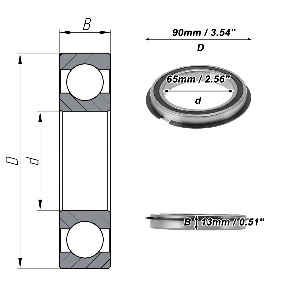 Deep Groove Ball Bearings 65x90x13mm for Scooter Skateboard (6913NR2RS)