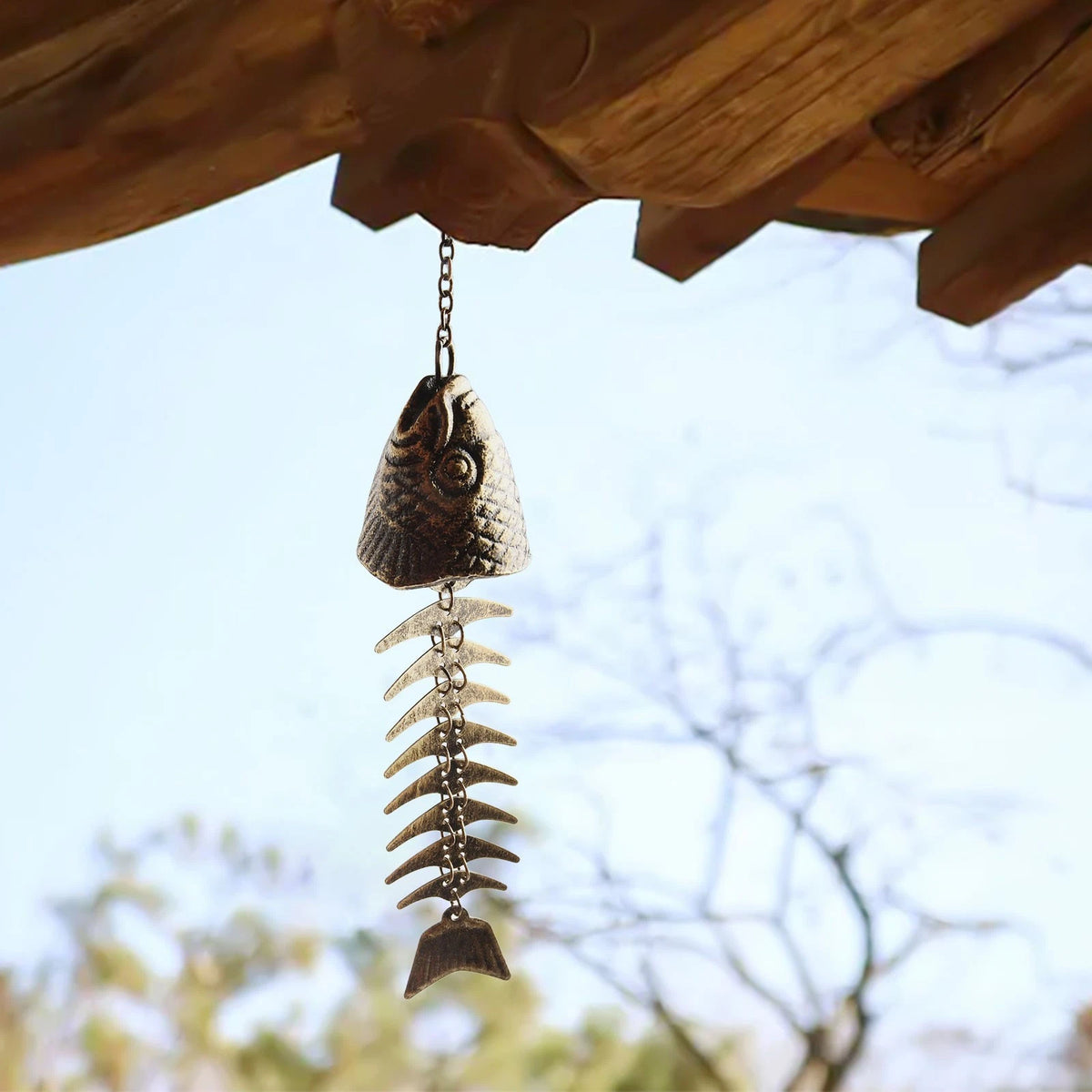 Fishbone Shape Bell Decoration Metal Wind Chimes for Homes and Gardens