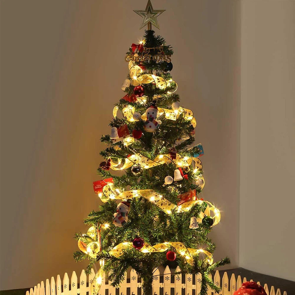 10m Battery Powered Christmas Tree Ribbon with 100 LED Lights Warm Light