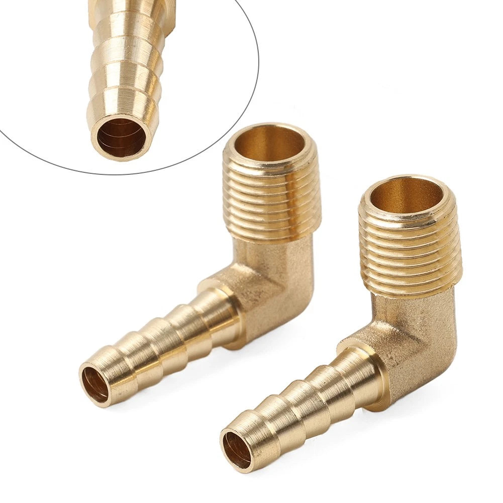 2pcs Brass Hose Barb Fitting Elbow 1/4 x 1/4 NPT Male Thread Pipe Connectors