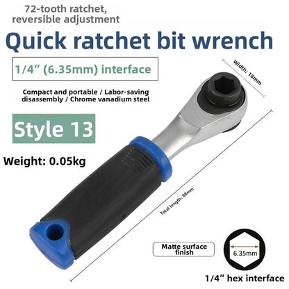 Quick Release Ratchet Screwdriver 72 Tooth with 14 Inch Hex Handle for Use