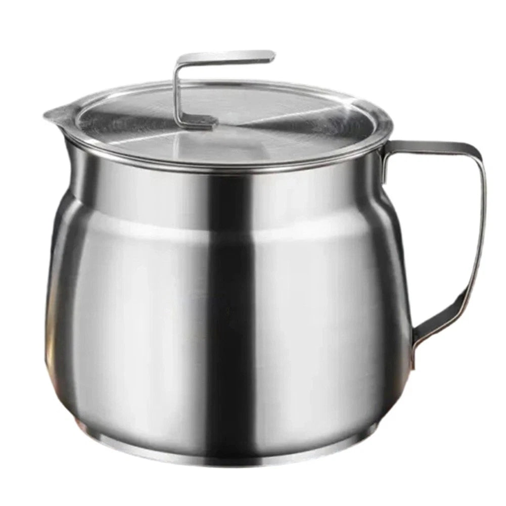 Stainless Steel Oil Filter Pot for Home Use with Lid and Filtering Function