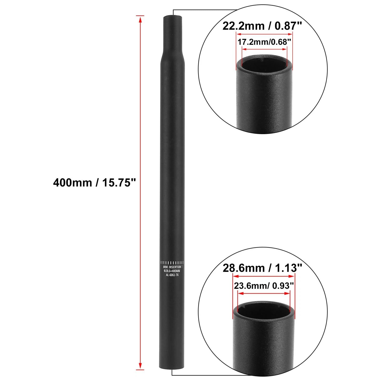 Aluminum Alloy Bicycle Seat Post Replacement for 28.6x400mm Black (2000–2000)