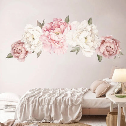 Peony Pink Rose Blossom Wall Stickers for Home Bedroom Decor