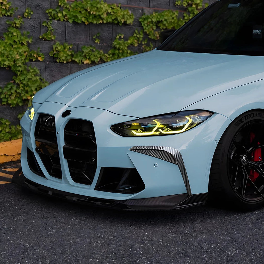 Carbon Look Front Bumper Side Fin Canards Splitter for BMW M3 M4 (2021–Present)