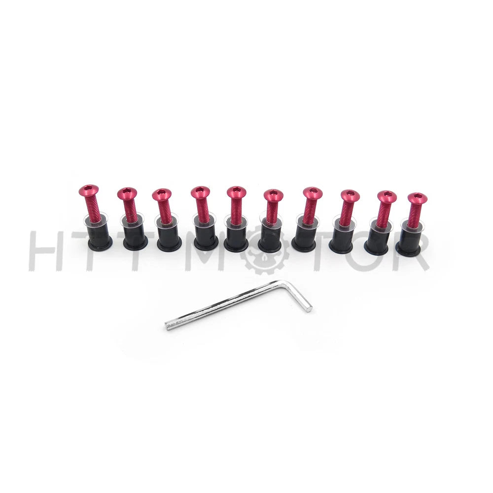 10pcs Windshield Bolt Kit for Motorcycle (Well Nuts, Red)