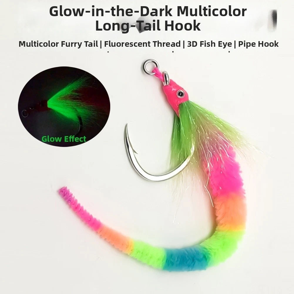 Fishing Hook with Glow in Dark Rainbow Tail for Caterpillar