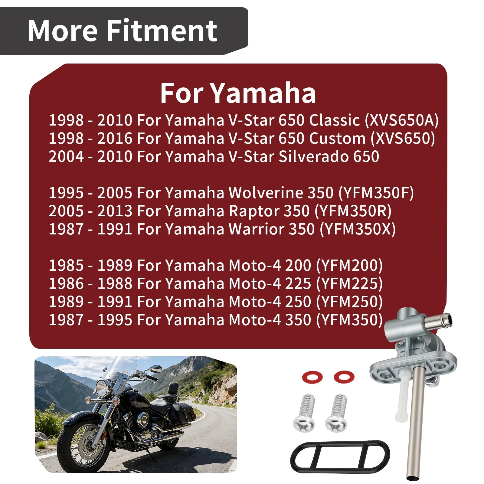 Fuel Petcock Valve for Yamaha Moto-4 YFM 200 200DX 225 250 350ER (1985–1995)