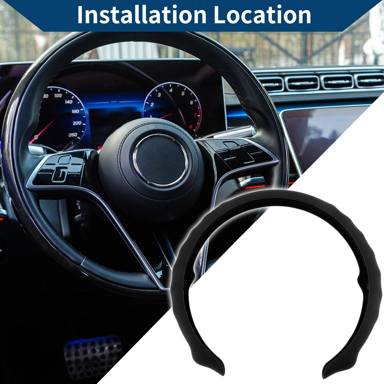 Steering Wheel Cover for - PU Artificial Leather, Black