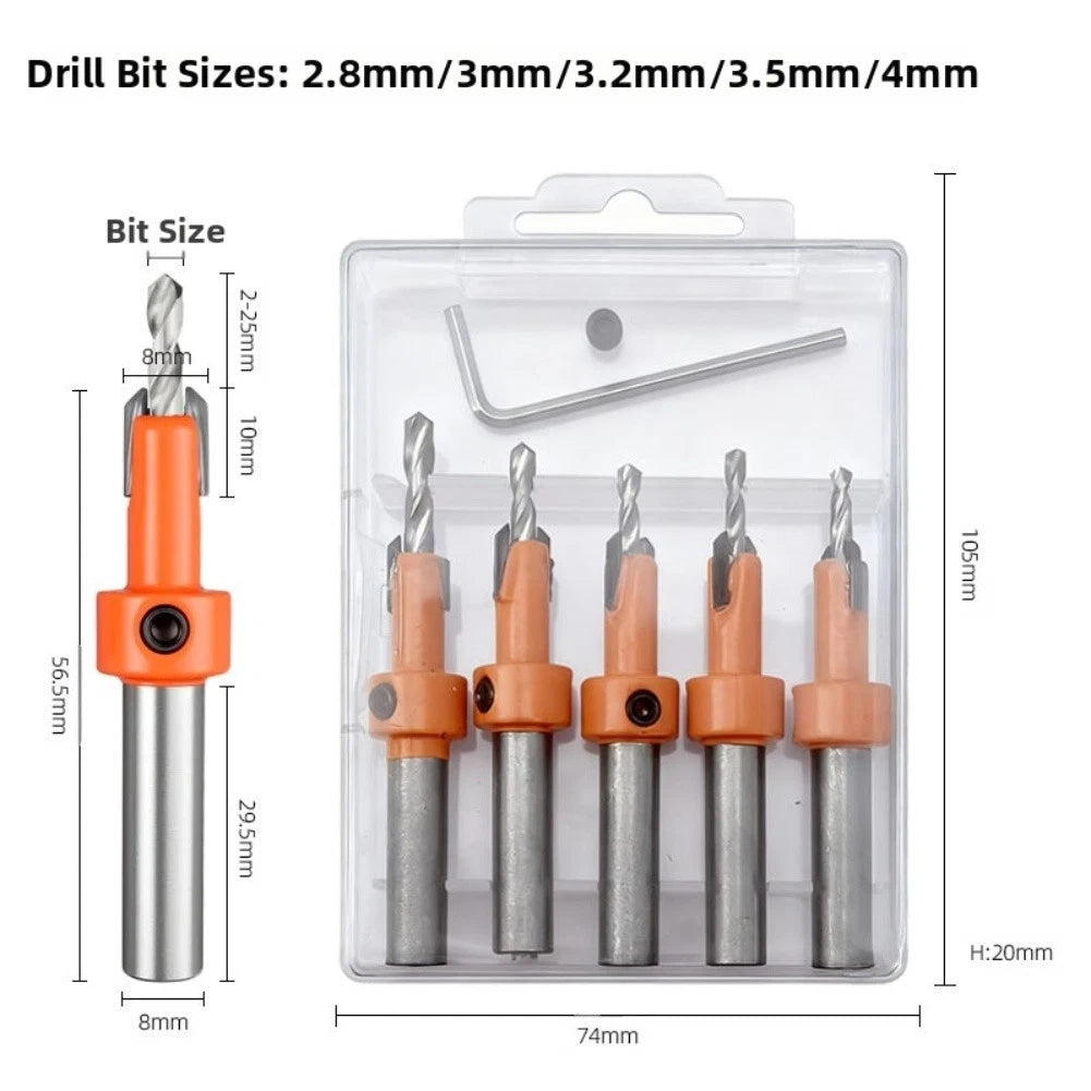 5pcs Countersink Router Bits for Woodworking Projects