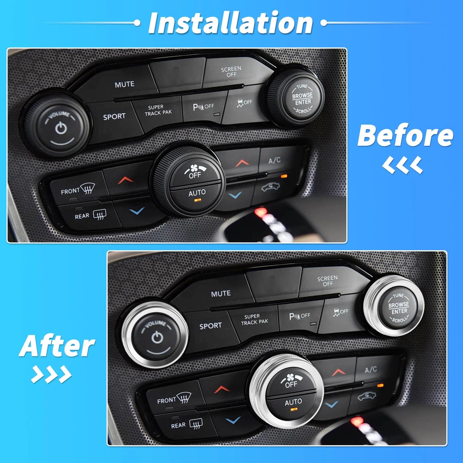 3 pcs Control Switch Knob Button Cover Trim Ring for Dodge Charger (2011–2023)