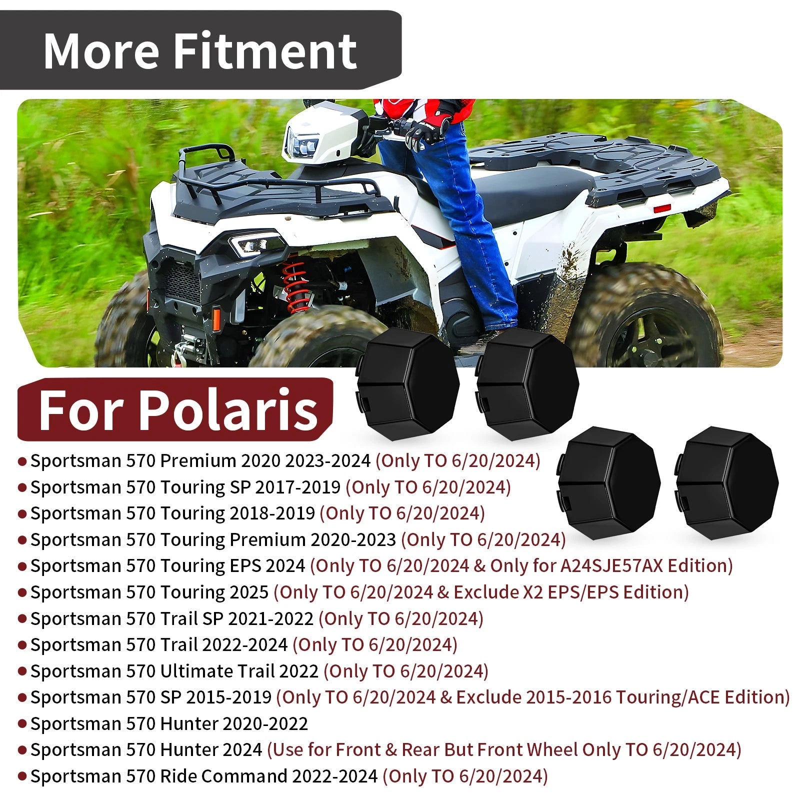 4X Matte Black Hub Cover for Polaris Sportsman 570 (2015–2025)