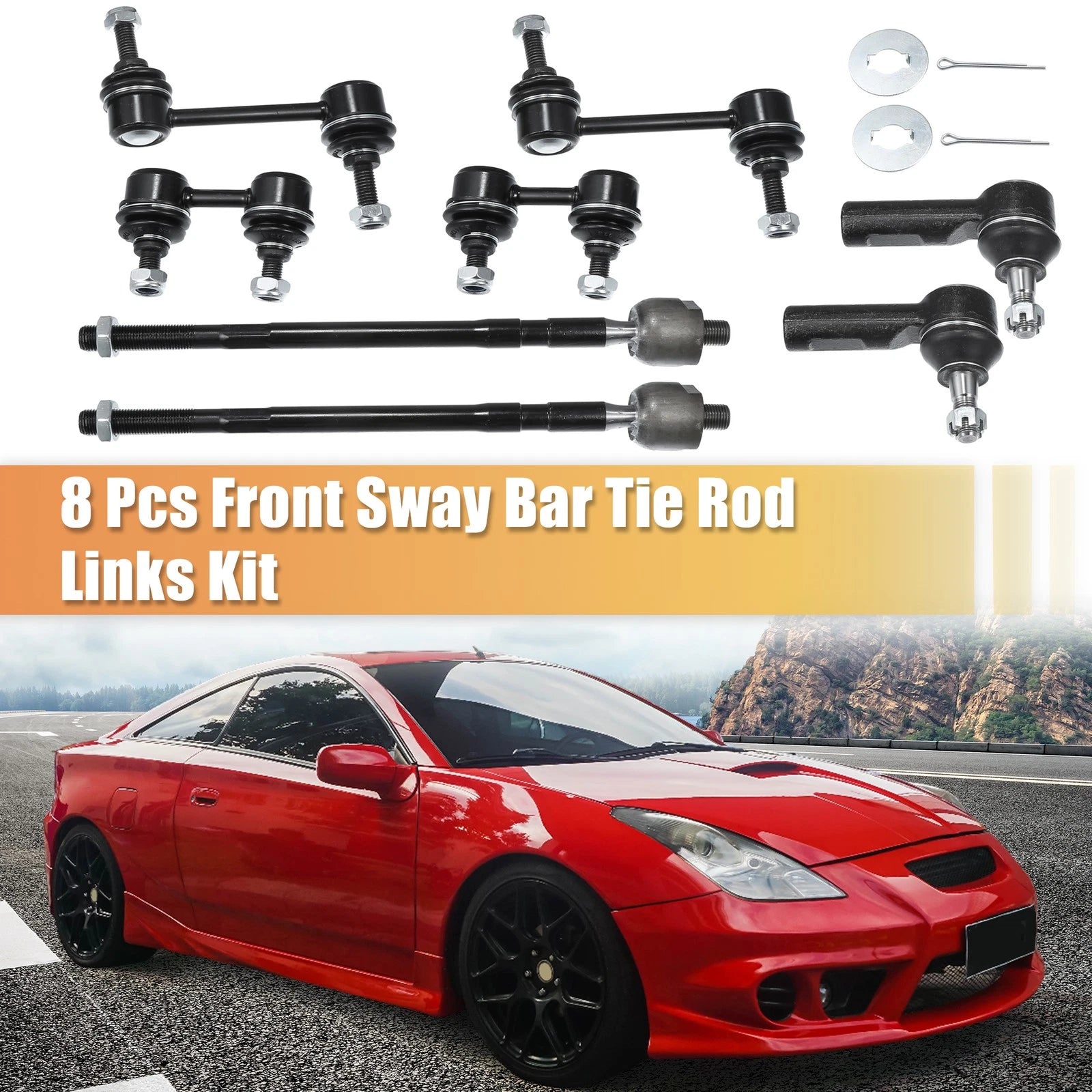 8 Pc Sway Bar Link and Tie Rod End Replacement Kit for Toyota Corolla (2003–2018)