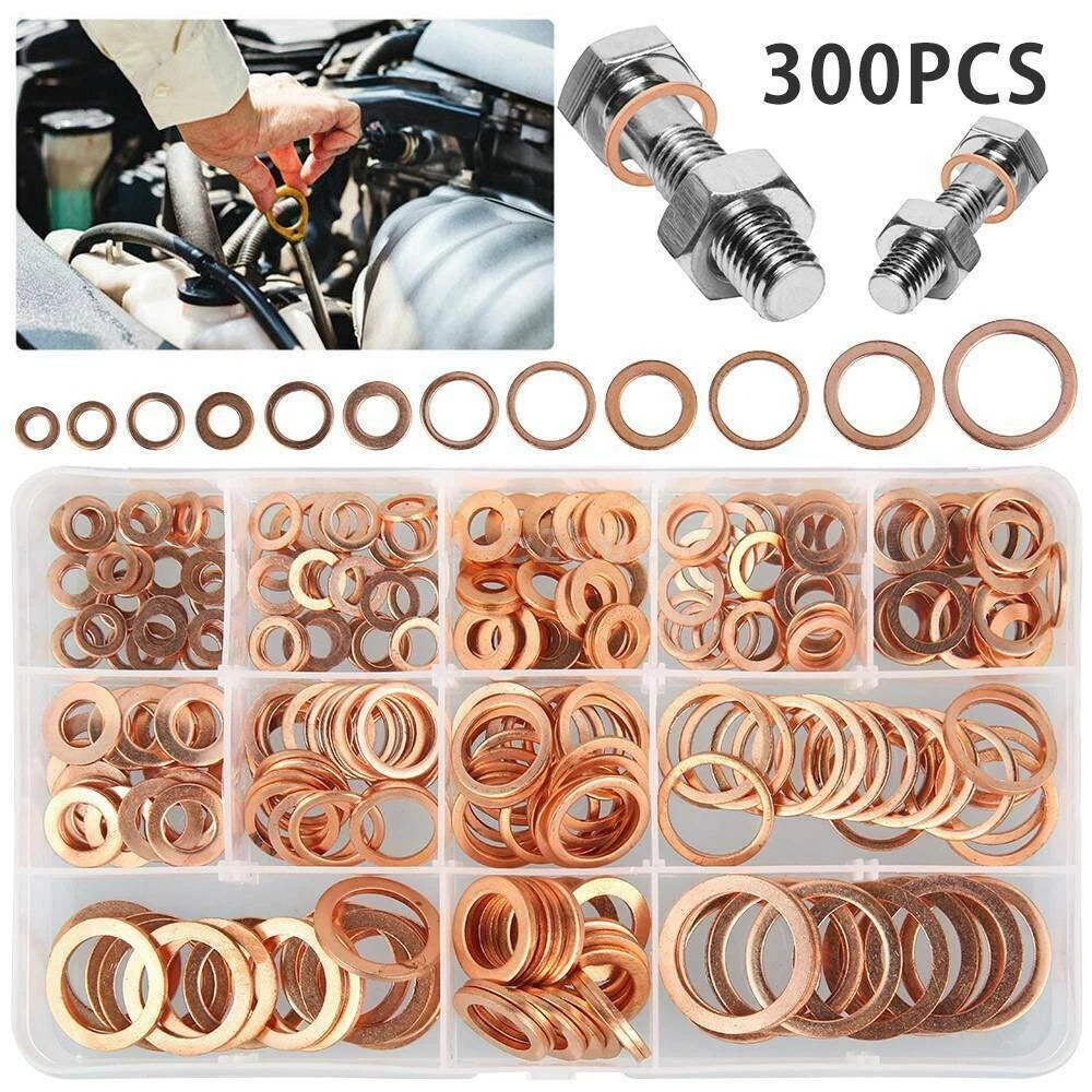 Set of 300 Assorted Crush Copper Washer Gaskets for