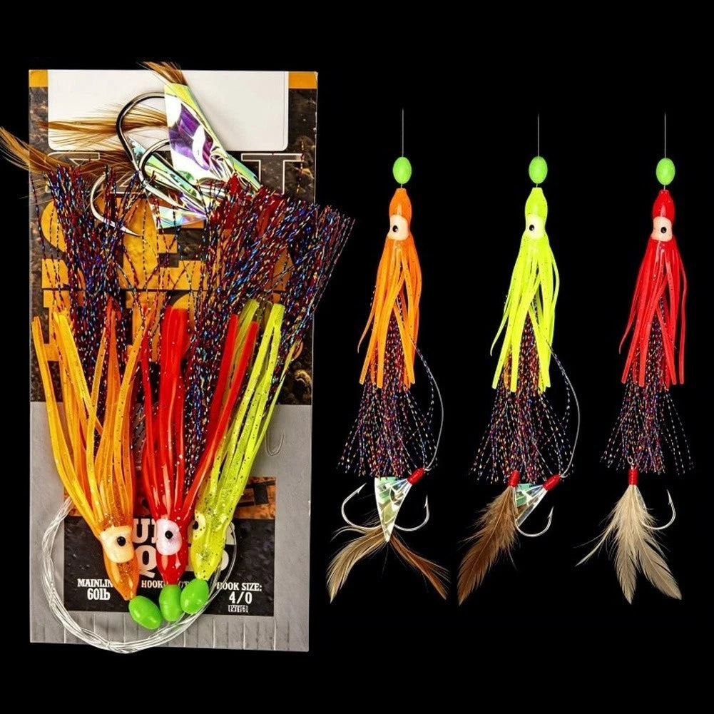 4X Squid Skewer Hooks 4/0 for Saltwater Fishing Cod Seabass