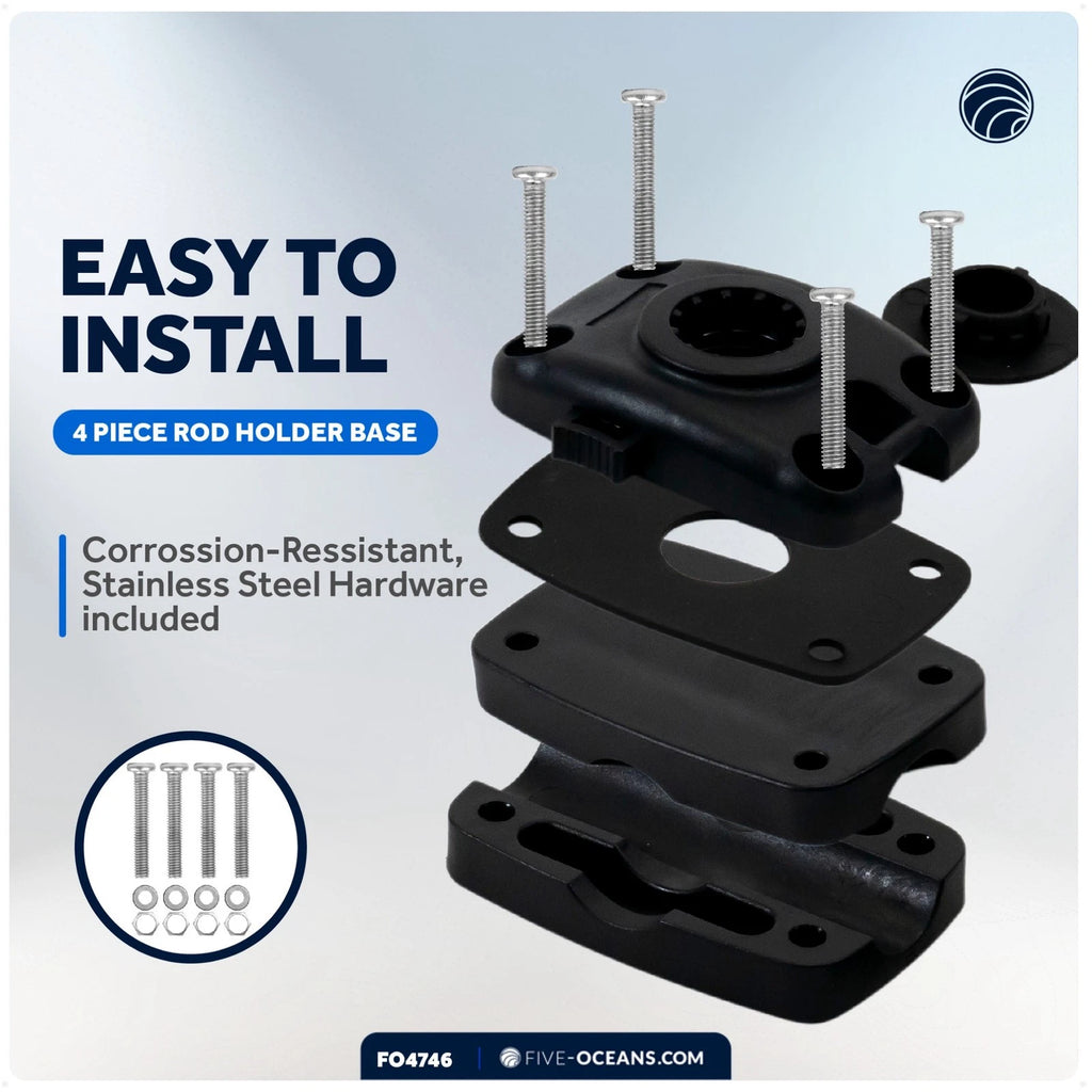 Fishing Rod Holder Rail Mount Base for Kayak (Spring Locking, Black)