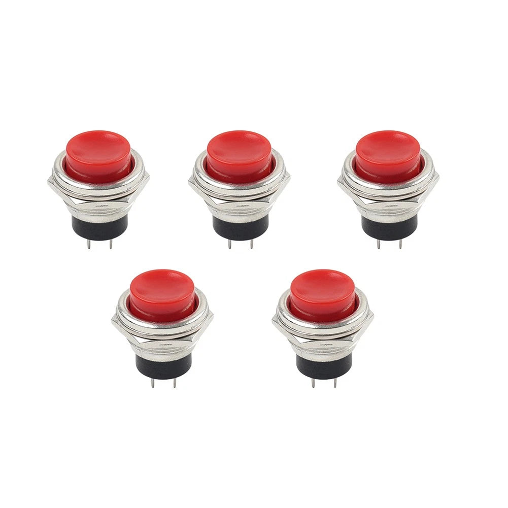 5pcs 16mm Red Round Cap Push Button Switch AC 125V 3A for Universal