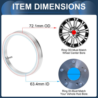Set of 4 Wheel Hub Centric Rings for Car (OD 72.1mm ID 63.4mm)