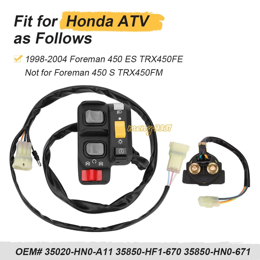 Left Handlebar Switch & Starter Relay for Honda Foreman 450 TRX450FE (1998–2004)