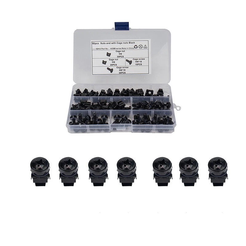 50PCS M6x16mm Rack Mount Cage Nuts Screws for Server Shelf Cabinets