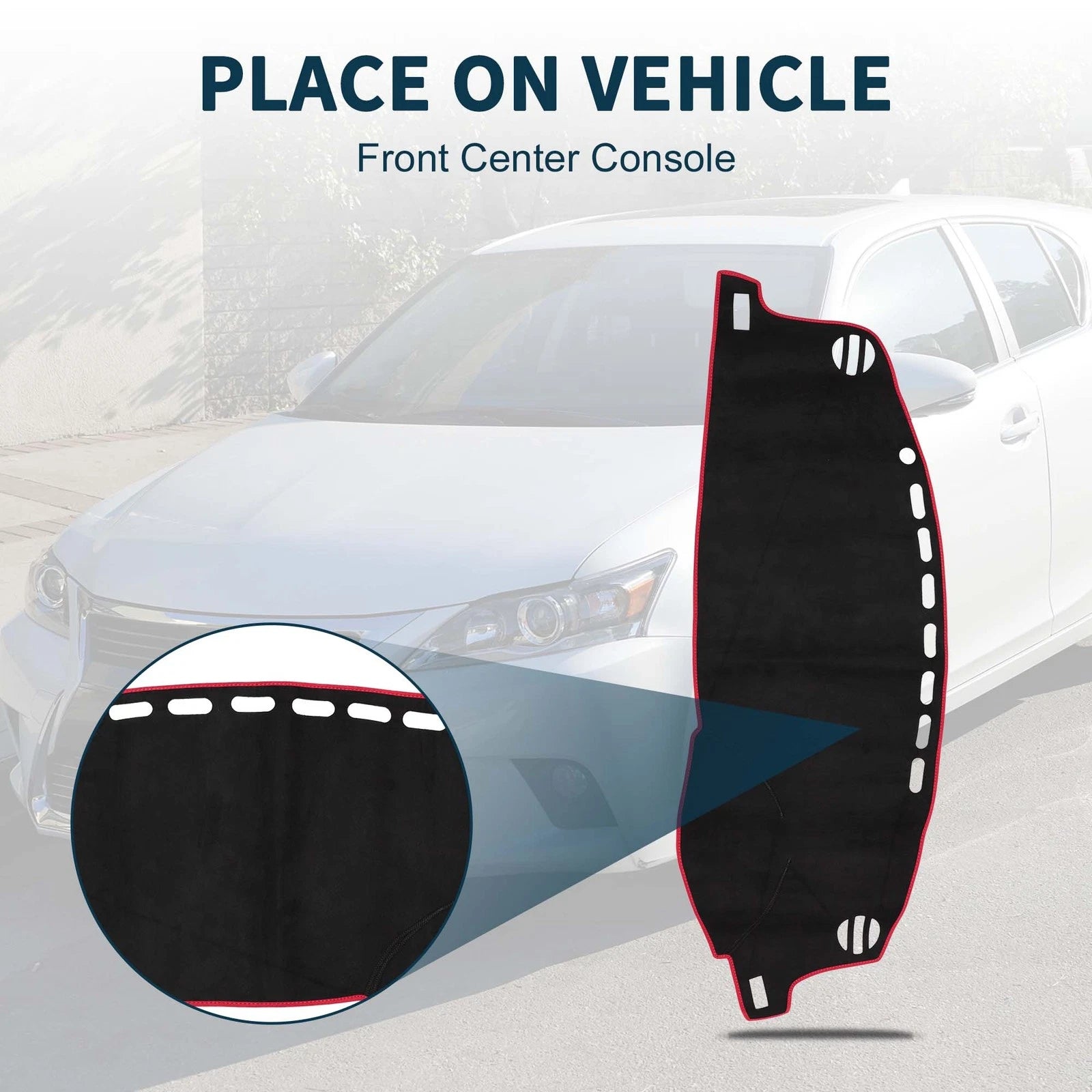 Dash Cover Mat Sun Protector for Lexus CT 200H 2011–2019 (Black Red)