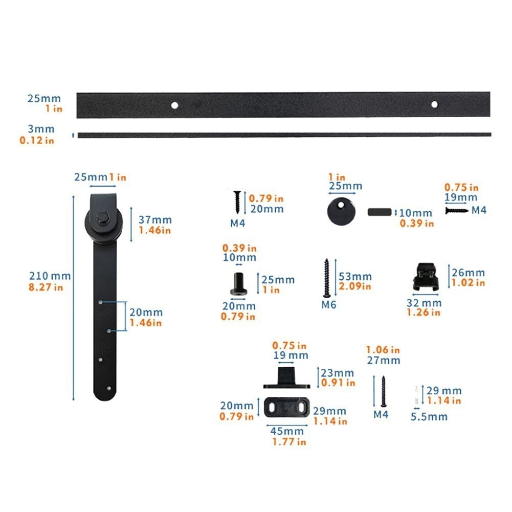 Sliding Barn Door Hardware Kit for Mini Cabinets - Black Finish