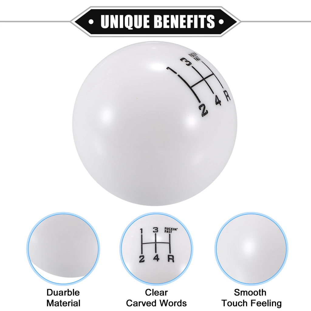 Set of 4 Manual 4 Speed Ball Gear Shift Knobs Universal White with Adapters