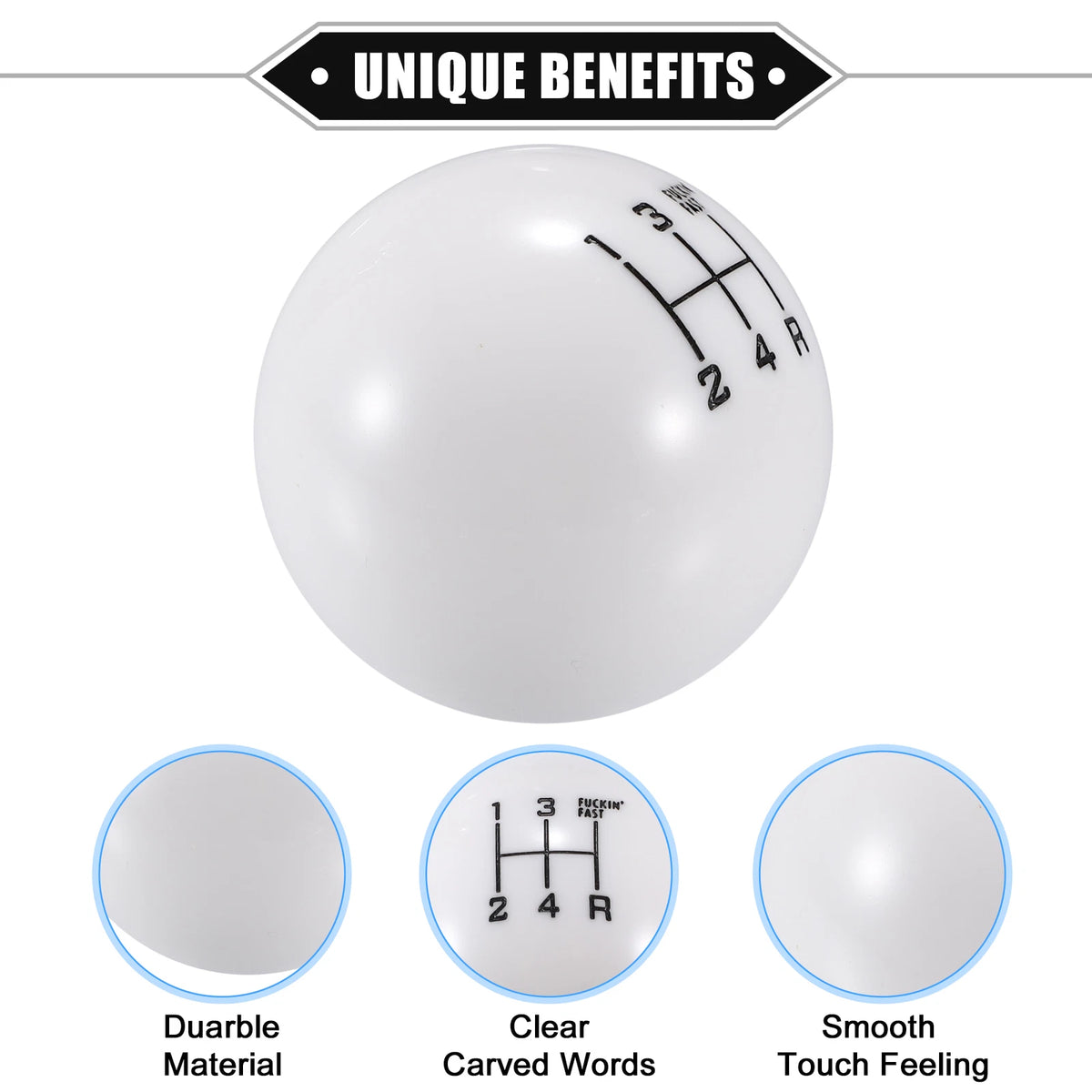 Set of 4 Manual 4 Speed Ball Gear Shift Knobs Universal White with Adapters