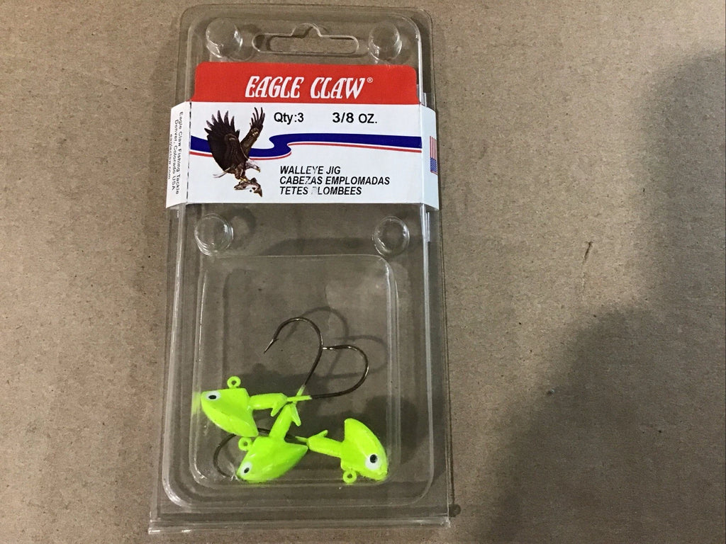 3-Pack Eagle Claw Walleye Jig 3/8Oz ECJH38-FCHT