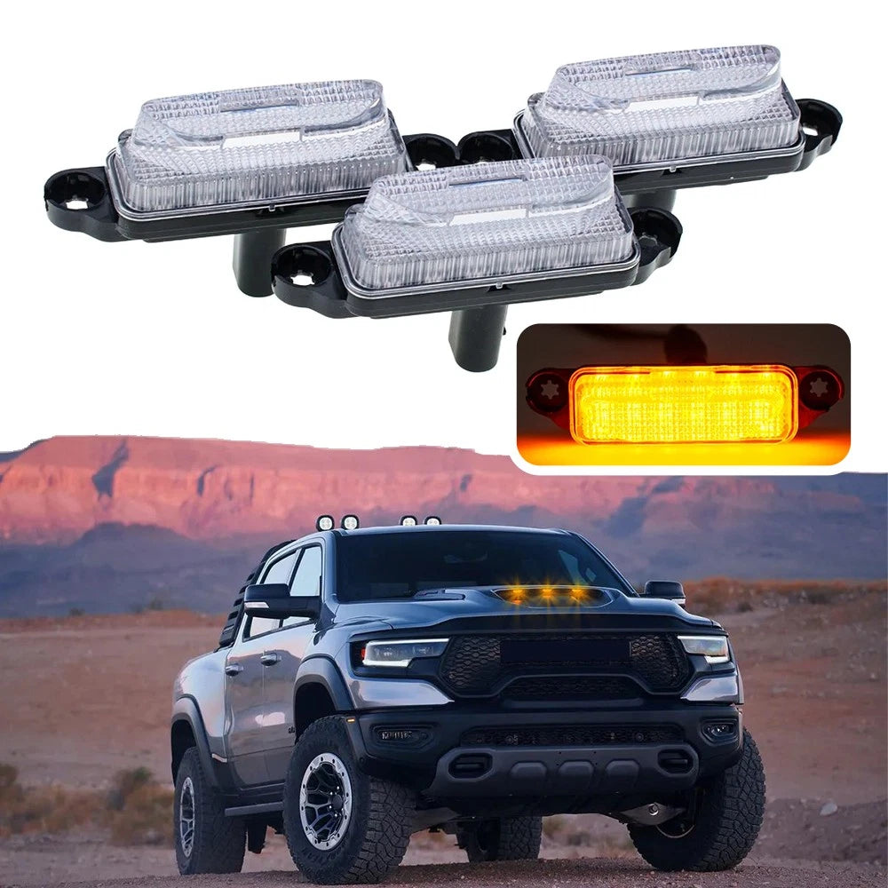 3X Clear Amber LED Hood Scoop Marker Lights for Dodge RAM 1500 TRX (2021–2025)