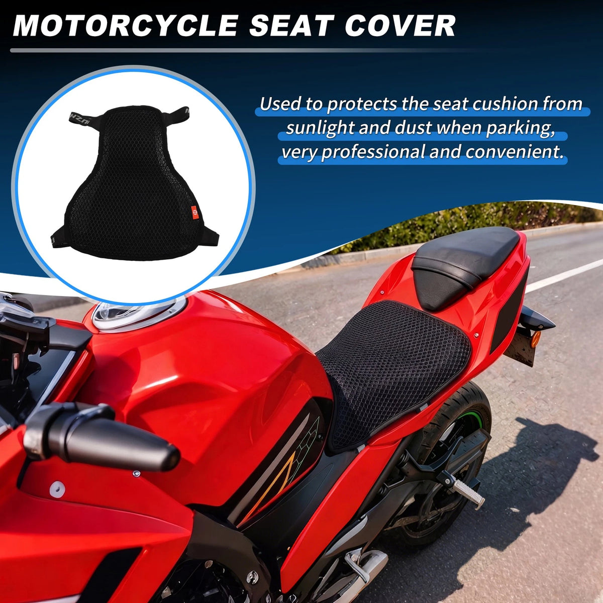 Universal Motorcycle Seat Cushion 38cm L x 31cm W Black (1 pcs)
