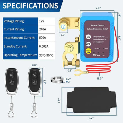 Set of 1 Remote Battery Disconnect Switch for Auto RV ATV (12V 240A)