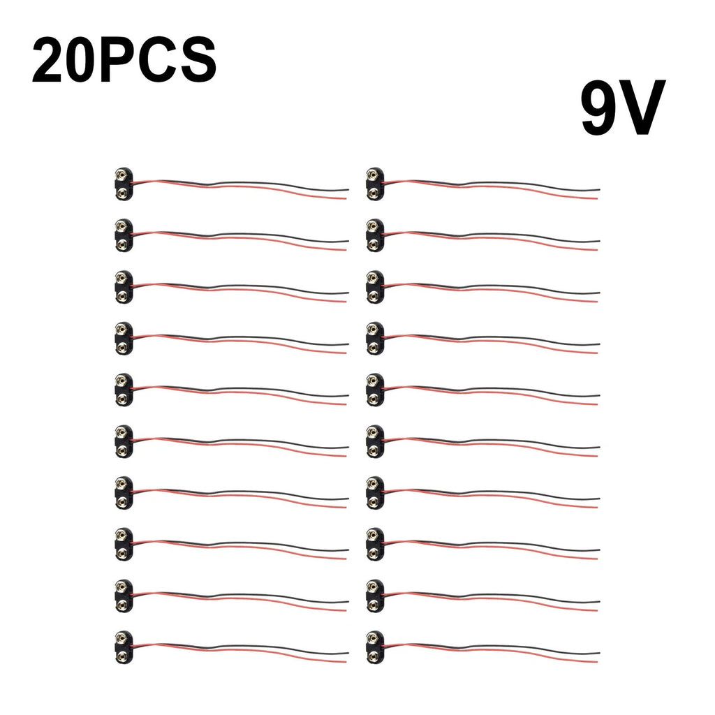 20pcs T Type 9V Snap Clip Connector with Cable - Black Hard Shell