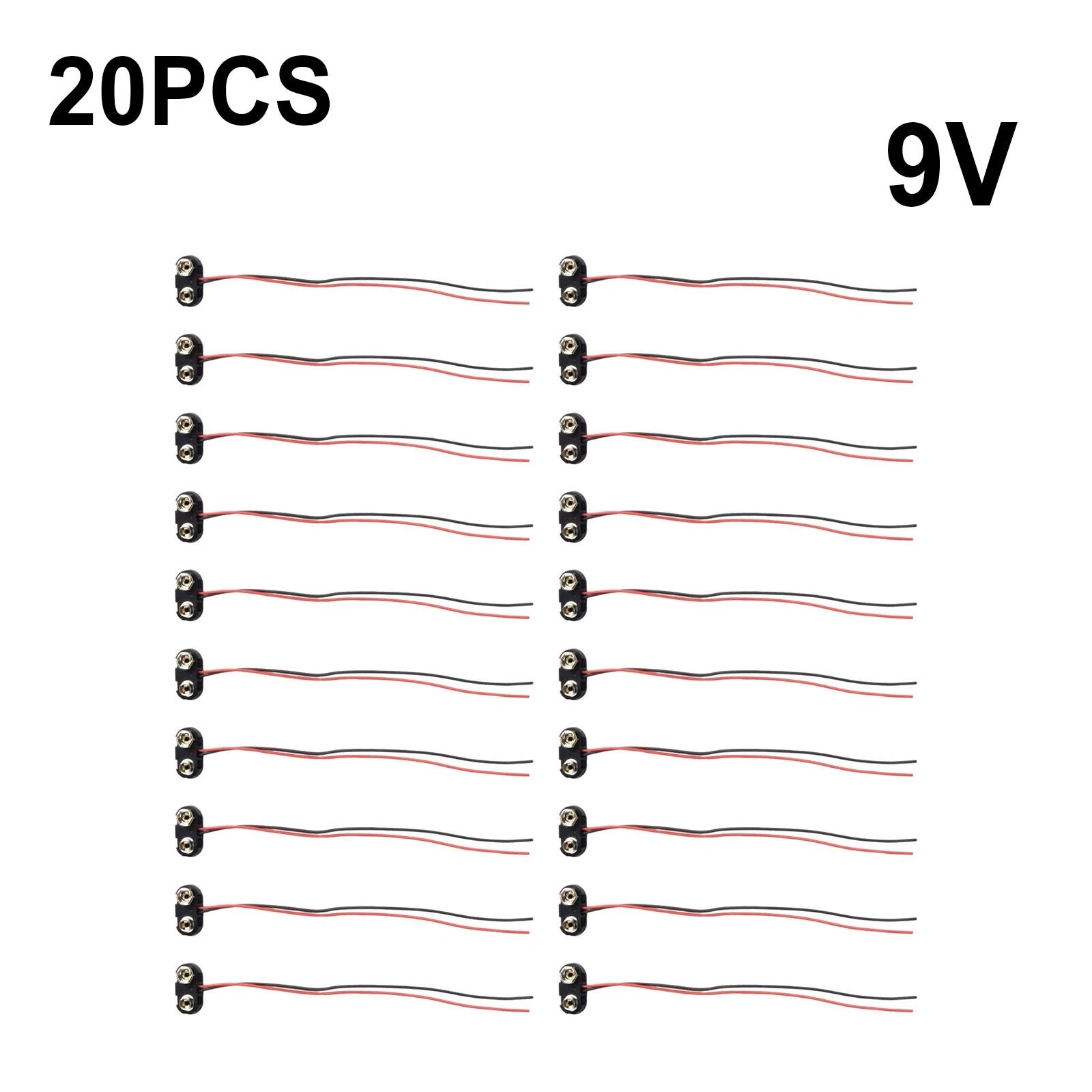 20pcs T Type 9V Snap Clip Connector with Cable - Black Hard Shell