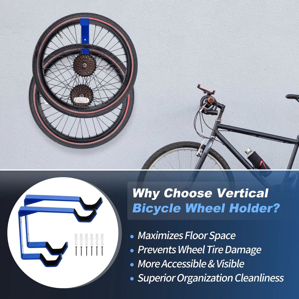 2 Bike Wheel Rack Wall Mount for Universal Fit (Fits Most Vehicles)