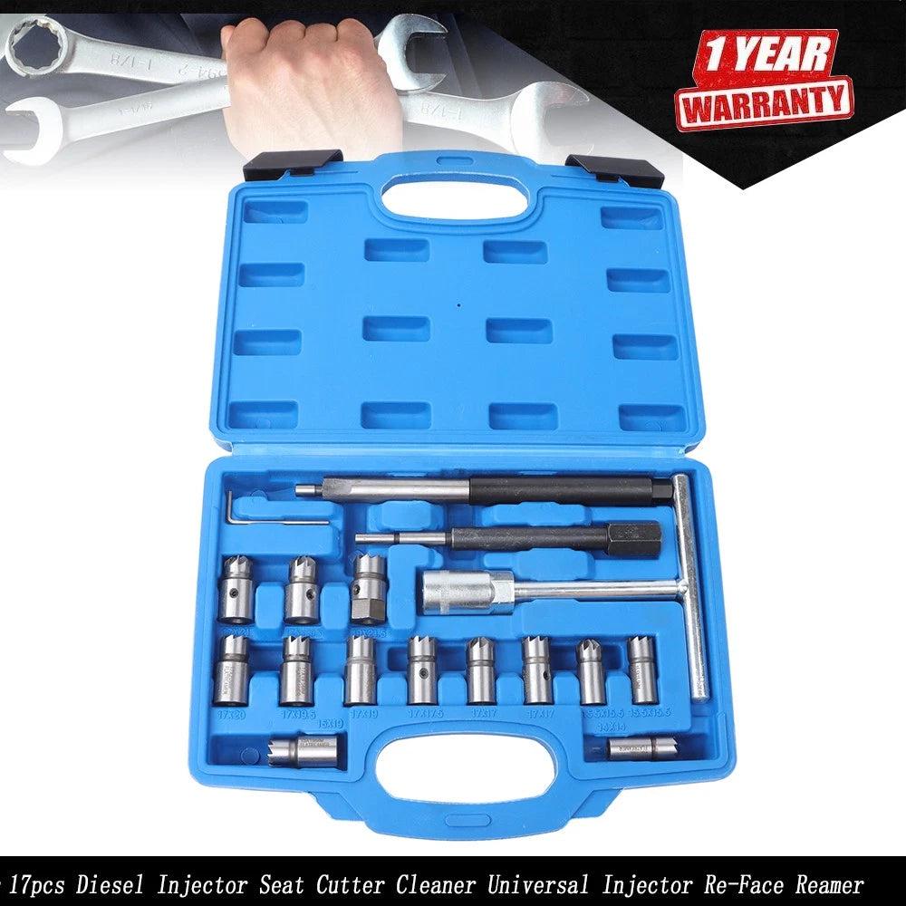 17Pcs Diesel Injector Seat Cutter Cleaner Tool for Universal Use