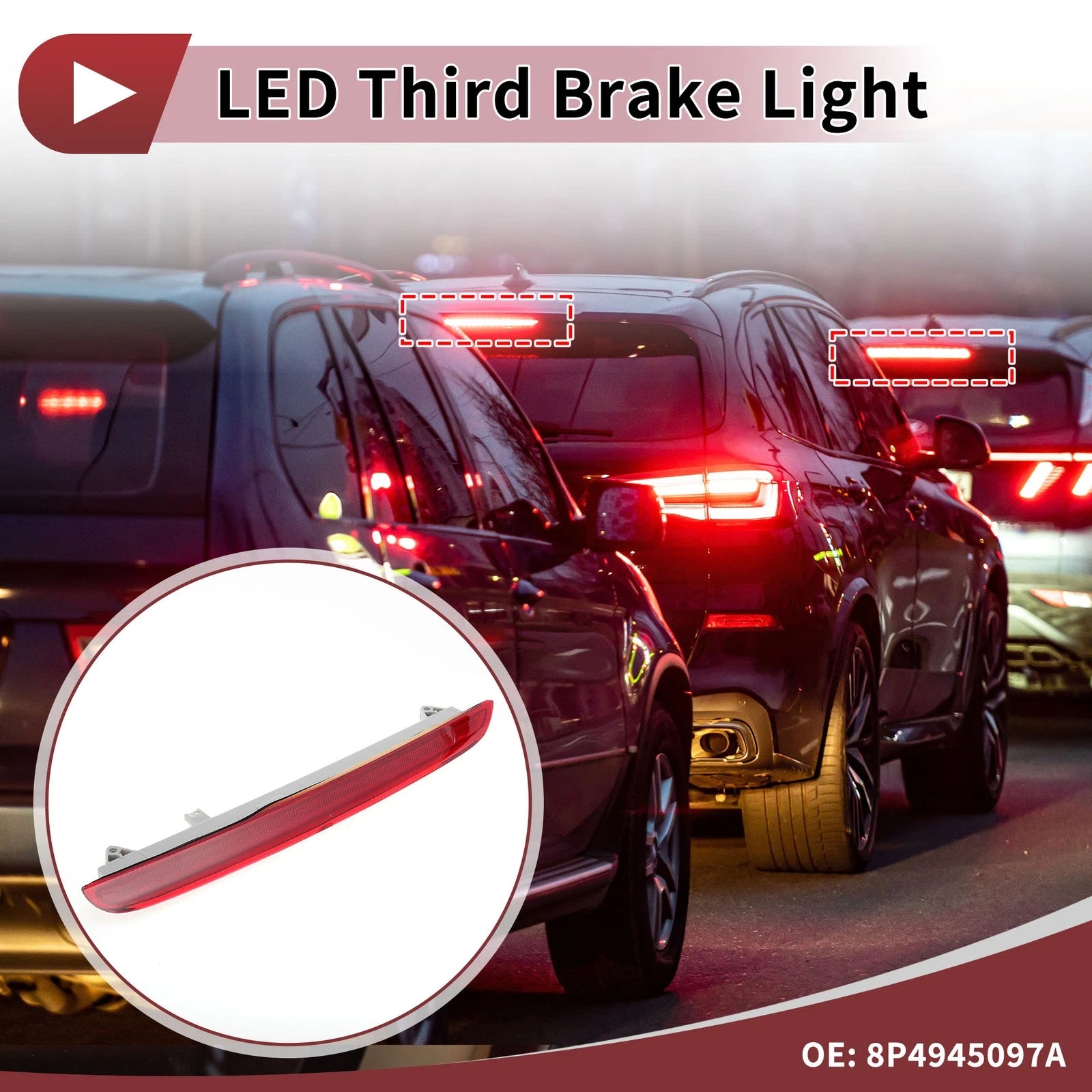 Red LED Third Brake Light Replacement for Audi A3 S3 RS3 8P (2004–2013)