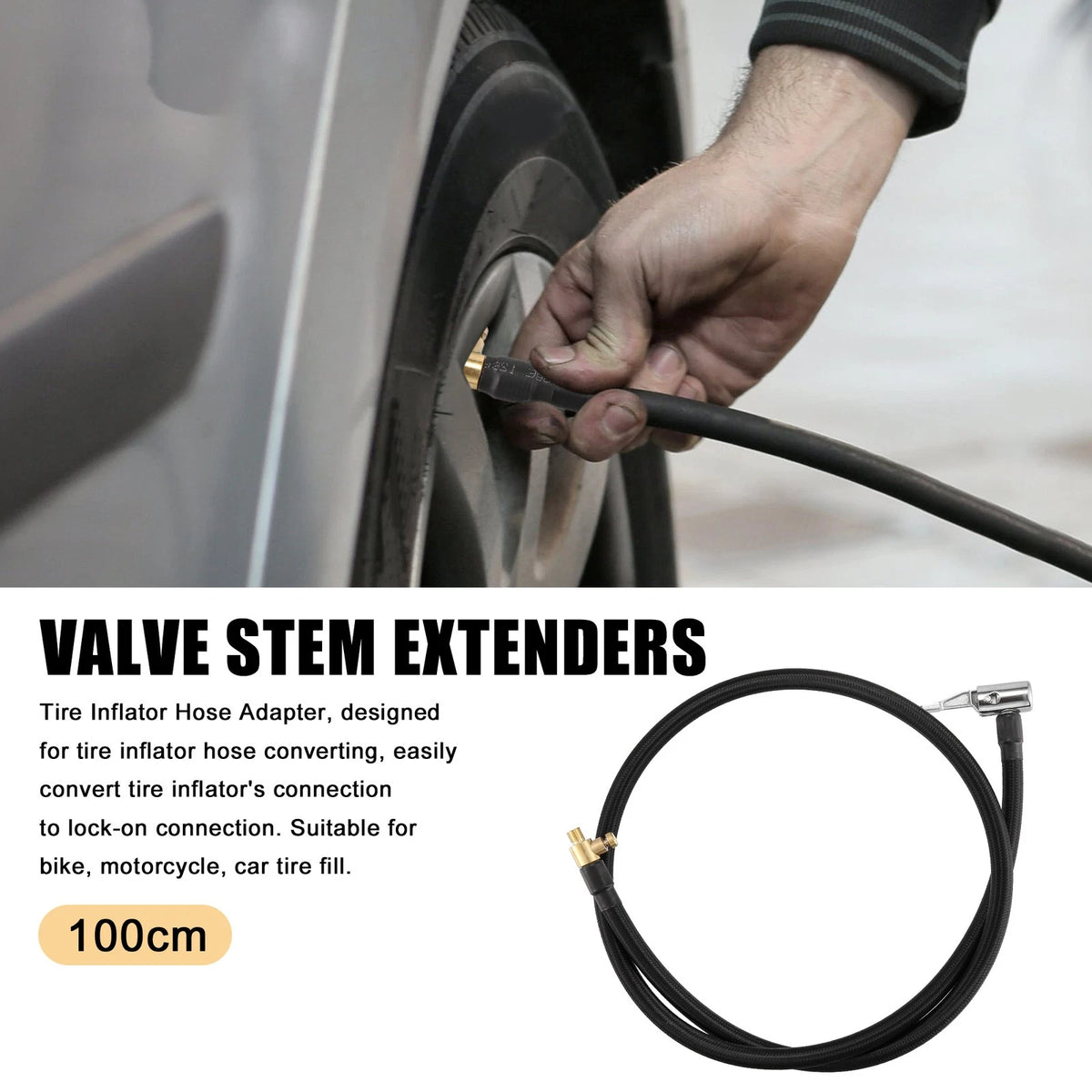 Tire Valve Stem Extension Inflator Hose for Car and Bicycle (100cm) (2000–2025)