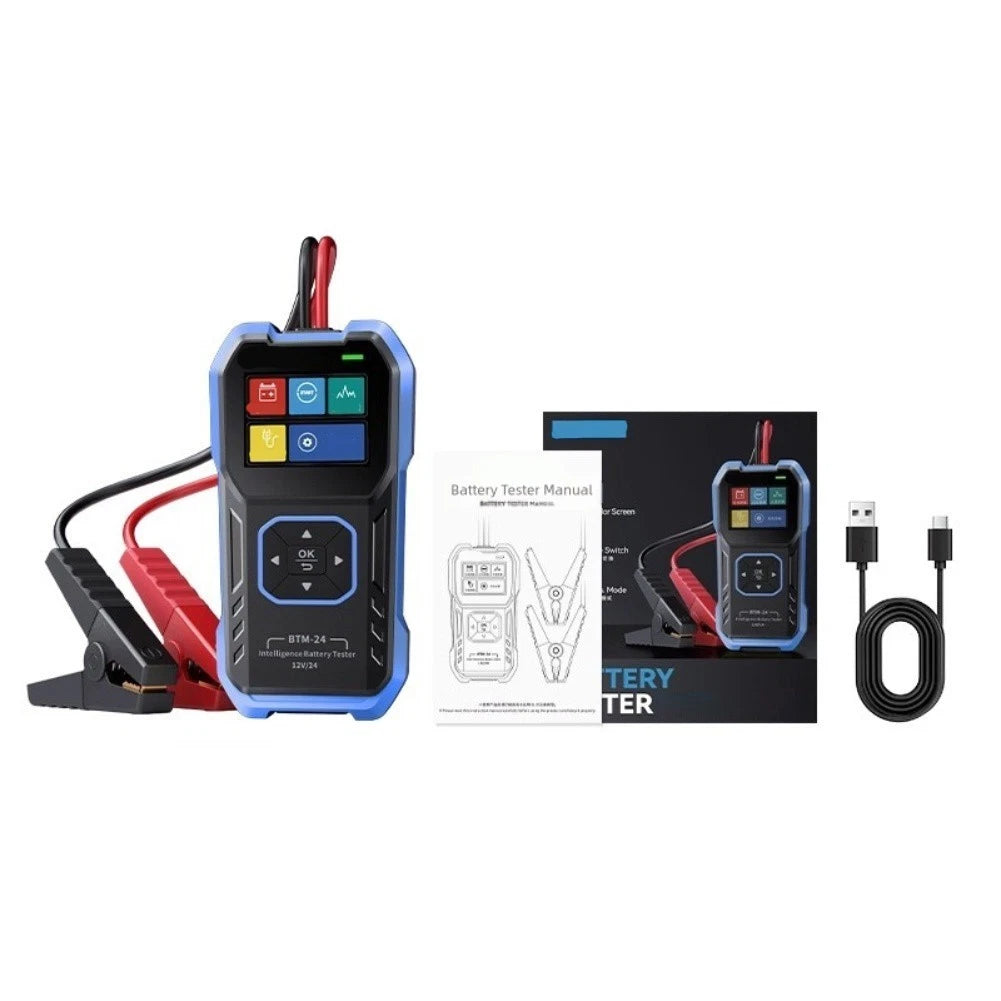 BTM24 Car Battery Tester for 12V 24V Vehicles (Reverse Polarity Protection)