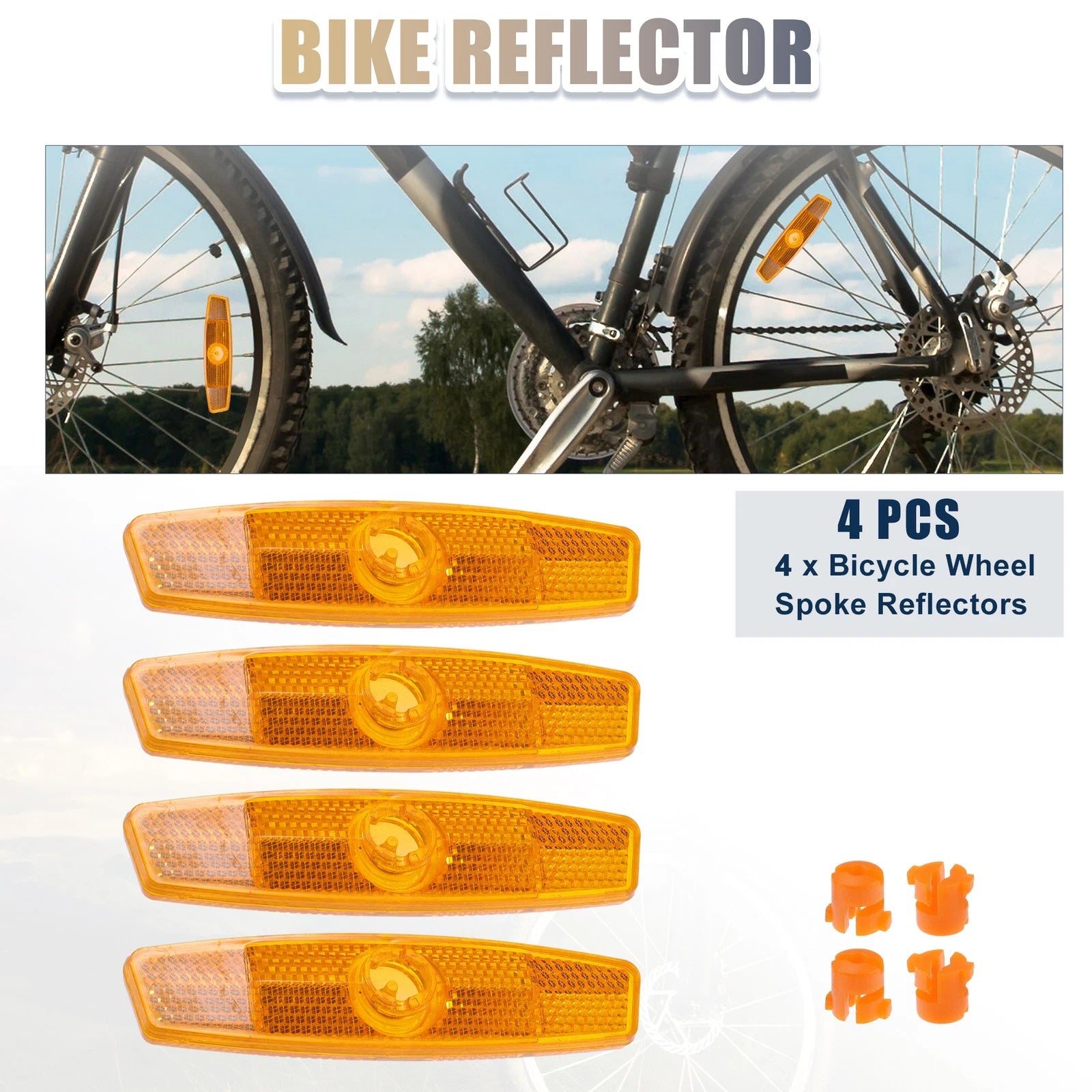 4pcs Bike Reflectors Bicycle Warning Reflector ABS Yellow for Universal Use